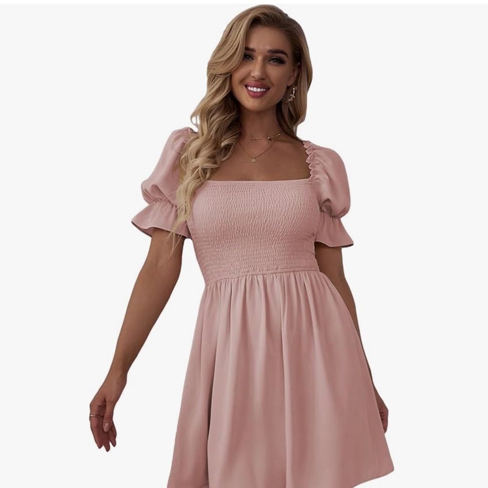 Elegant Pink Puff Sleeve Dress